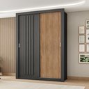 Ver imagem 1 de Guarda Roupa Solteiro 2 Portas Darvi Carraro Ripado Preto Touch com Freijó