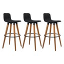 Ver imagem 2 de Kit 3 Banquetas Altas Luxo Versatil Aço Preto Linho Preto Base Carvalho