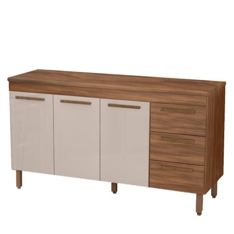 Balcão de Cozinha Atenas com Tampo 3 Portas 3 Gavetas 158 Cm Freijo/baunilha