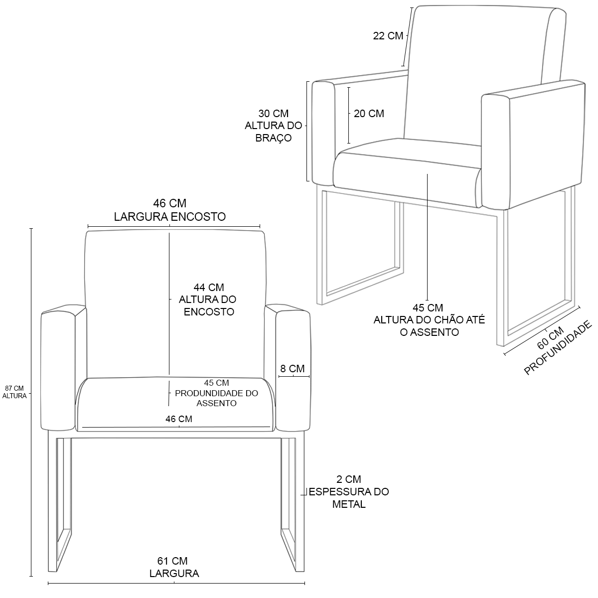 Cadeira Poltrona com Base de Ferro Courino Preto Reforçada Cor:cinza - 3