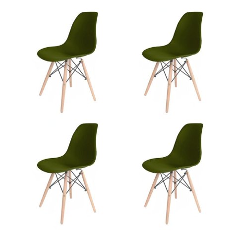 Conjunto 4 Cadeiras Charles Eames Verde Militar em Polipropileno para Sala de Jantar e Cozinha