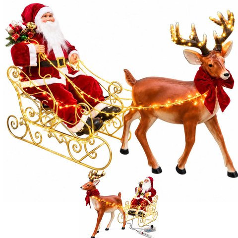 Treno Papai Noel Rena Natal Realista Som LED Loja Shopping Movimento Musica Natalina Cenario Festa e