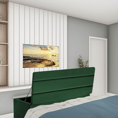 Calçadeira Baú Recamier Estofada Cama de Solteiro 100cm Argentina Corino Verde- Mabe Magazine
