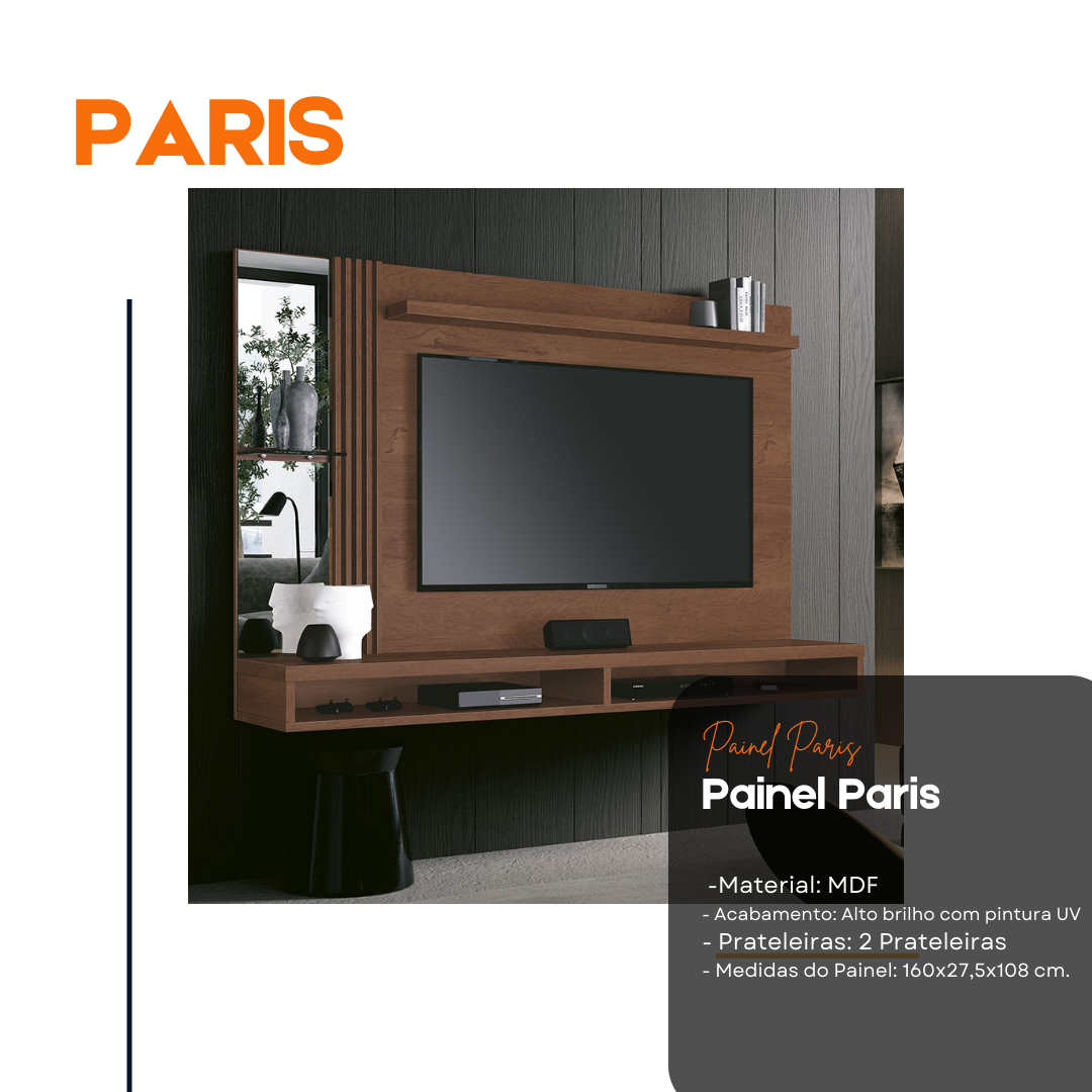 Painel Home Paris para TV até 55 Polegadas Ripado com Espelho - 4