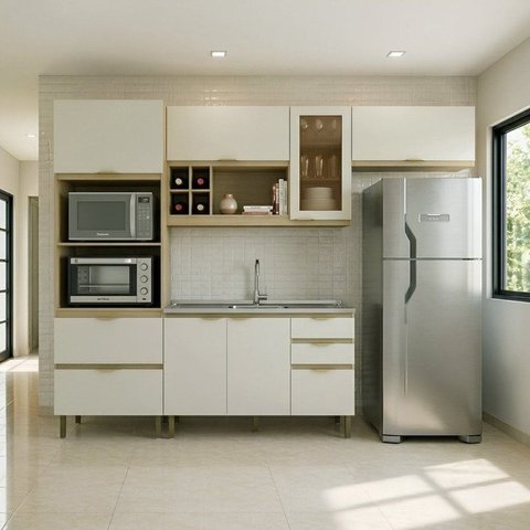 Cozinha Compacta Modulada 4 Peças com Aéreo Torre Quente e Balcão sem Tampo Nanda