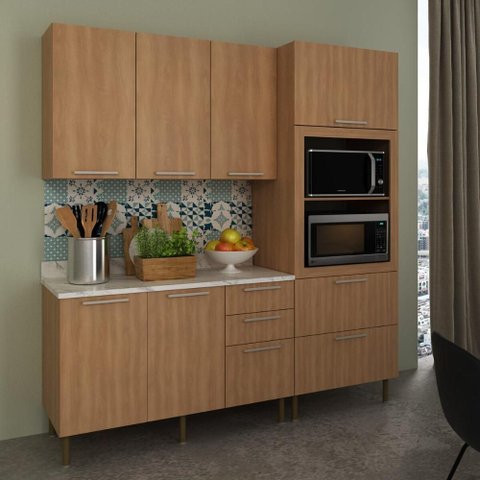 Cozinha Compacta 3 Peças com Armário Paneleiro e Balcão com Tampo Multimóveis CR20450 