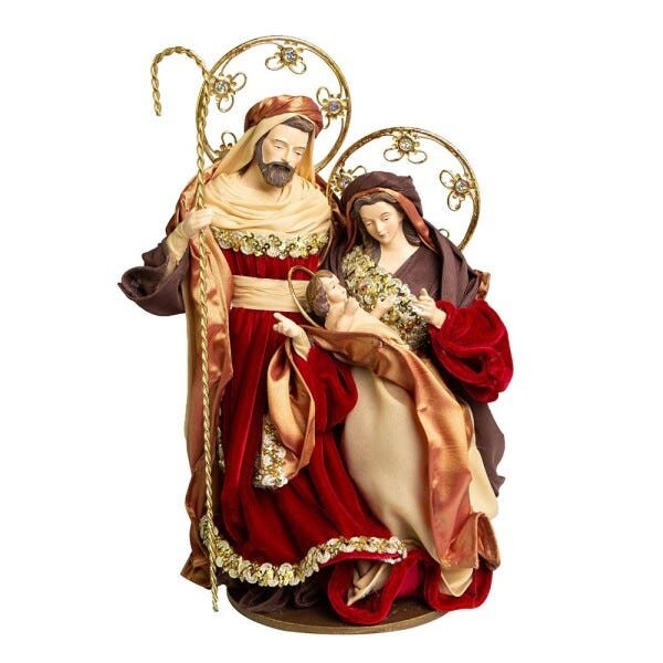 Sagrada Família Vermelha e Dourada 37cm | Linha Sacra Natal Formosinha - 1