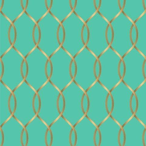 Papel De Parede Verde Água Com Detalhes Gold Para Sala Diamond Curve Tiffany Blue