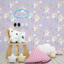 Ver imagem 1 de Papel De Parede Infantil Unicórnio Lilás Para Quarto De Criança
