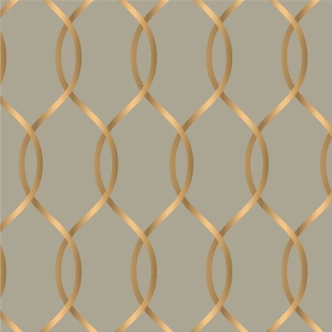 Papel De Parede Cinza Para Quarto e Sala Diamond Curve Com Detalhes Bege Escuro
