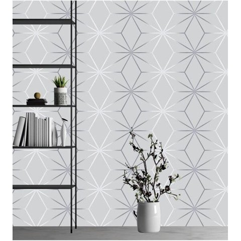 Papel De Parede Cinza Com Detalhes Branco Para Sala e Quarto Adesivo Autocolante Geométrico