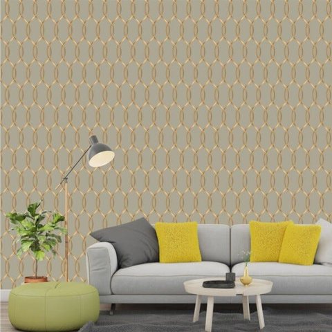 Papel De Parede Cinza Com Detalhes Bege Escuro Para Sala Diamond Curve
