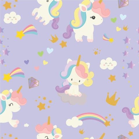 Papel De Parede Lilás Para Quarto Infantil Unicórnio Autocolante