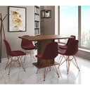 Ver imagem 1 de Mesa Jantar Londres Retangular Amêndoa 137x90cm 6 Cadeiras Estofadas Vermelho Base Cobre