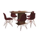 Ver imagem 2 de Mesa Jantar Londres Retangular Amêndoa 137x90cm 6 Cadeiras Estofadas Vermelho Base Cobre