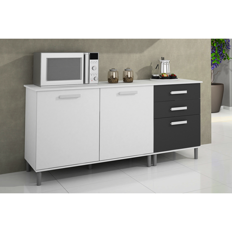 Balcão Buffet Dubai 2 Portas 3 Gavetas Branco Preto Formimóveis