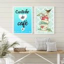 Ver imagem 1 de Kit 2 Quadros Cantinho do Café Vintage Passarinho  24x18cm - com Vidro:madeira Branca