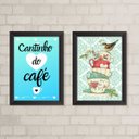 Ver imagem 2 de Kit 2 Quadros Cantinho do Café Vintage Passarinho  24x18cm - com Vidro:madeira Branca