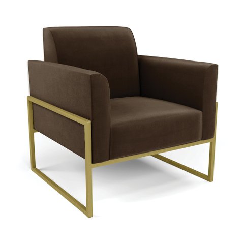 Poltrona Base Industrial Alta Dourado Marisa Suede D03 - D’RossiMarrom