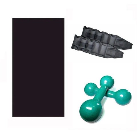 Kit Treine em Casa - Colchonete + Par de Caneleira 3 Kg + Par de Halteres de 3 Kg