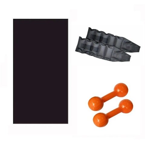 Kit Treine em Casa - Colchonete + Par de Caneleira 4 Kg + Par de Halteres de 4 Kg