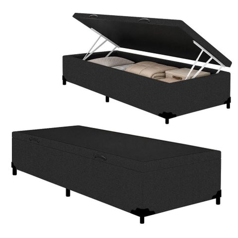 Cama Box com Baú Solteiro Suede Antiácaro Preto Royal Sleep