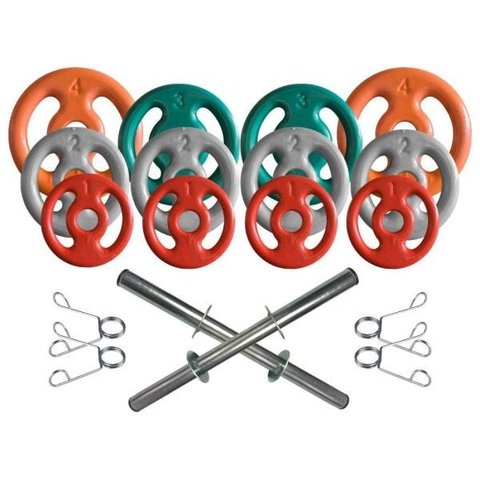 Kit com Barras de Halteres e Anilhas Emborrachadas - 26 Kg