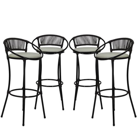 4 Banquetas Havaí Fio de Fibra Artesanal para Bar, Balcão, Lanchonete