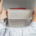 Ver imagem 3 de Kit 8 Cestos Caixa Organizadora 3l Flow Bege 27x12x9cm Closet Lavanderia Banheiro