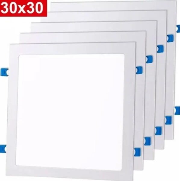Kit 5 Painel Plafon LED Embutir Quadrado Branco Frio Luminária - 2