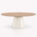Ver imagem 1 de Mesa de Jantar Cone Oval 180x100 cm Tampo Mármore Travertino Base Laca Off White
