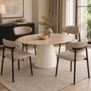 Ver imagem 4 de Mesa de Jantar Cone Oval 180x100 cm Tampo Mármore Travertino Base Laca Off White