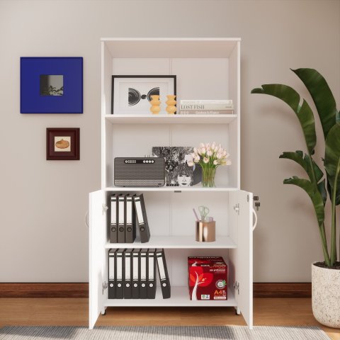 Armário Estante New City 2 Portas 80 cm Branco Gebb Work