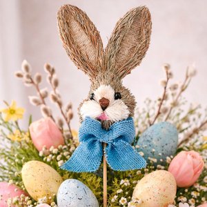 Decoração Pick Palito Cabeça Coelho Laço Enfeite Páscoa 50cm