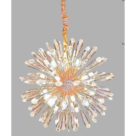 Lustre Pendente Flor do Sol Dourado Cristal 60CM 18 Lâmpadas