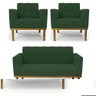 Conjunto 2 Poltronas e 1 Namoradeira Decorativa Karen Pés Fixo em Madeira Castanho Veludo Verde Esme - 2