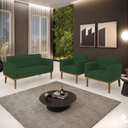 Ver imagem 1 de Conjunto 2 Poltronas e 1 Namoradeira Decorativa Karen Pés Fixo em Madeira Castanho Veludo Verde Esme