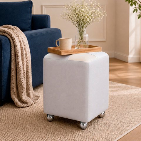 Puff Decorativo Urban Corino para Sala Quarto Hall de Entrada Compacto Assento Extra Branco
