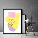 Ver imagem 1 de Quadro Decorativo Abstrato Rosa Dourado Amarelo - 70x50cm:moldura Preta
