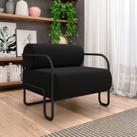 Poltrona Decorativa Sala de Estar Polatsk Base Industrial de Ferro Veludo Preto G33 - Gran Belo