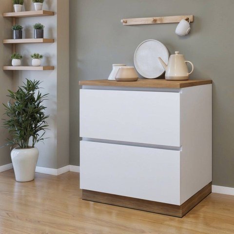 Balcão 1 Porta 1 Gaveta com Rodapé 70cm 100% MDF Rainha Branco/Nature