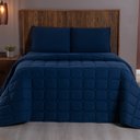Ver imagem 1 de Kit Cobre Leito Colcha Livorno Queen Acolchoado Fofo Macio Malha 100% Algodão 3 Peças - Azul Marinho