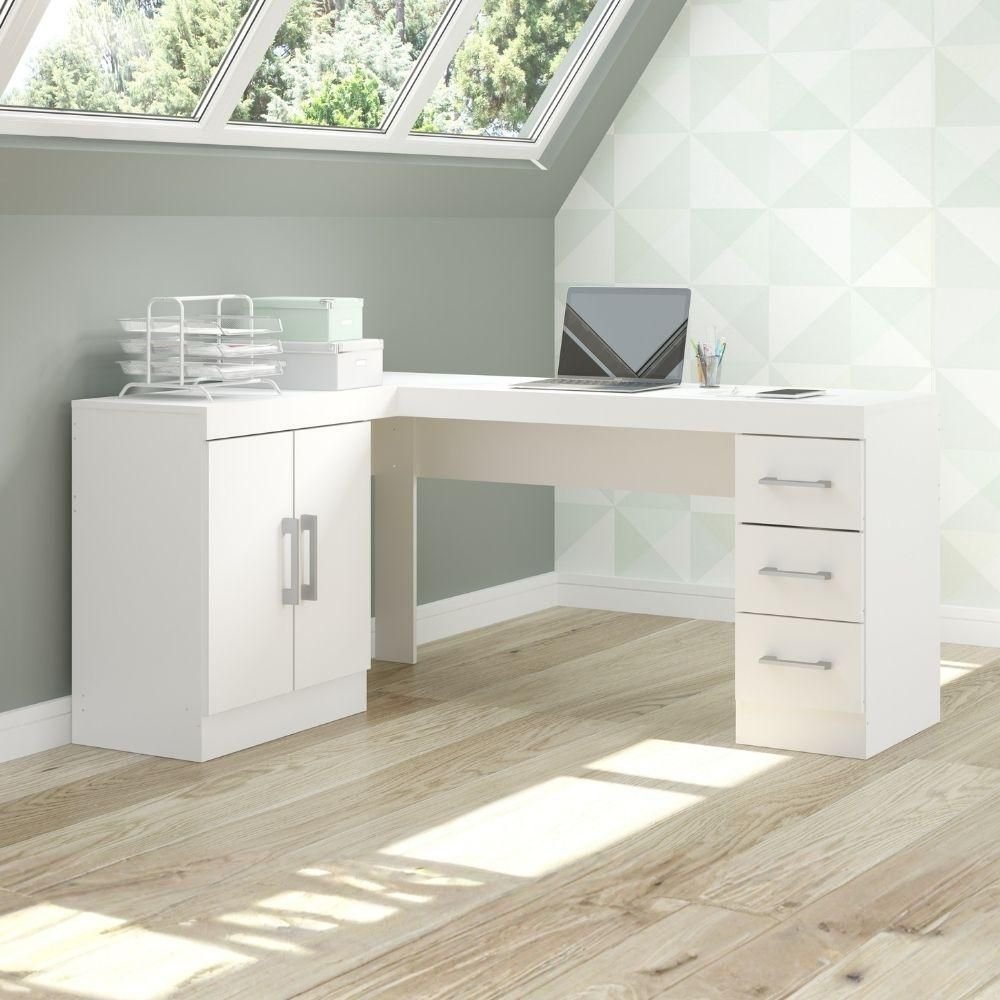 Mesa Escritório de Canto Home Office 2 Portas 3 Gavetas Menu Móveis ...