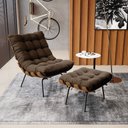 Ver imagem 2 de Kit 02 Puffs Costela Suede Marrom Base Metálica Preto - D’Rossi