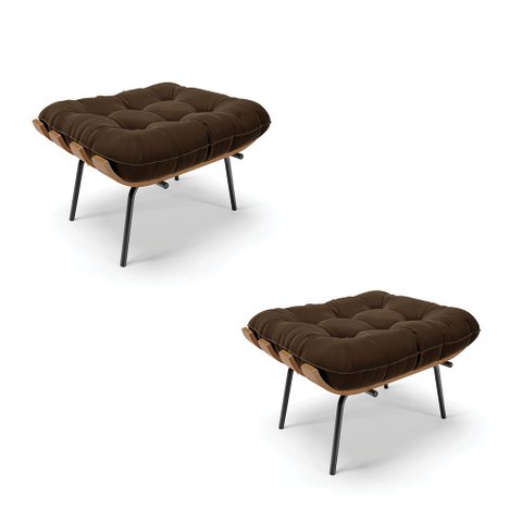 Kit 02 Puffs Costela Suede Marrom Base Metálica Preto - D’Rossi