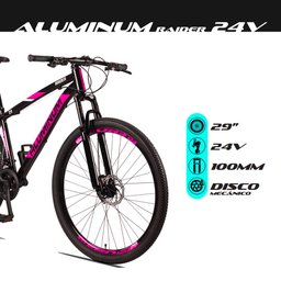 Bicicleta Aro 29 Quadro 17 Alumínio 24 Marchas Freio Disco Mecânico Aluminum Preto/Rosa - Raider - 4
