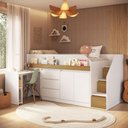 Ver imagem 1 de Cama Infantil Estação 4 Portas 4 Gavetas com Escrivaninha Branco/Carvalho Xingu - Completa Móveis