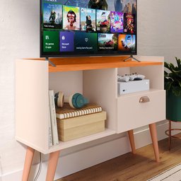 Rack Tv 32" Home Estante Sala Estar Recepção 1 Porta 2 Nichos Pés Retrô Decoração Moderna - - 3