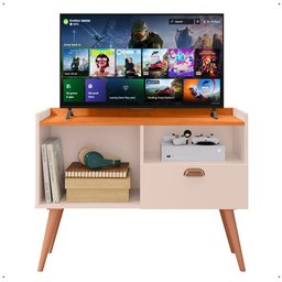Rack Tv 32" Home Estante Sala Estar Recepção 1 Porta 2 Nichos Pés Retrô Decoração Moderna - - 1
