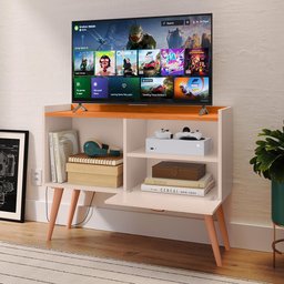 Rack Tv 32" Home Estante Sala Estar Recepção 1 Porta 2 Nichos Pés Retrô Decoração Moderna - - 5